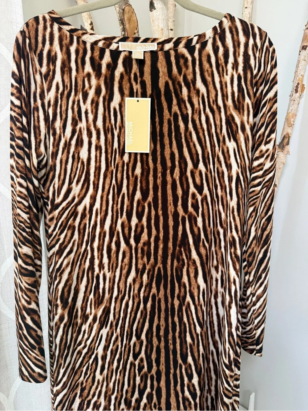 Michael Kors Long Sleeve Animal Print Dress in Brown & Black